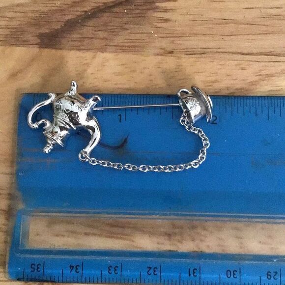 Brooch, Teapot Lapel Pin, Stick Pin, Teacup, Silver - Picture 5 of 5